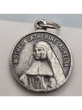 Mother Catherine Aurelia Religious Medal Silver Tone Pendant Canadian Nun